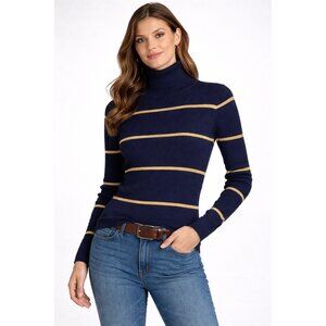 Lauren Ralph Lauren Ribbed Turtleneck Sweater Navy Gold Stripe Size L